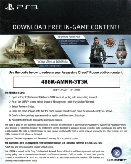 Assassin's Creed Rogue PlayStation 3 NTSC-U Signature Edition code insert