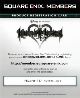 Kingdom Hearts HD 1.5 Remix PlayStation 3 PAL Essentials code insert, front