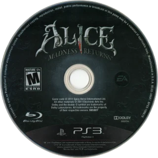 Alice: Madness Returns PlayStation 3 NTSC-U disc