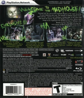 Batman: Arkham Asylum PlayStation 3 NTSC-U back cover