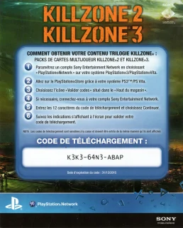 Killzone 3 PlayStation 3 PAL code insert, front