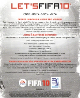 FIFA 10 PlayStation 3 PAL code insert