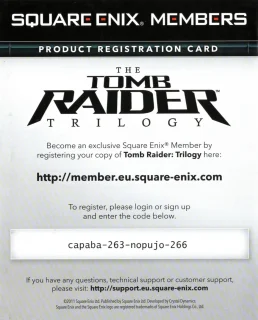 Tomb Raider Collection PlayStation 3 PAL Classic HD code insert, front