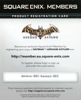Batman: Arkham Asylum PlayStation 3 PAL Platinum code insert, front