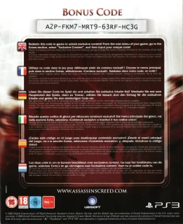 Assassin's Creed II PlayStation 3 PAL code insert, back